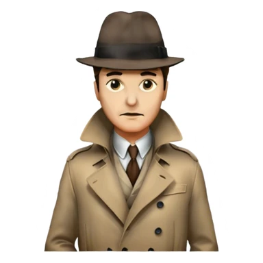 Icon for Detective Movie: A vintage movie poster-style design featuring a mysterious detective, shadowy alleys and a foggy cityscape. Include classic noir elements like a fedora, trench coat, and a dimly lit street. Bold typography and retro cinematic style. Transparent background. sticker