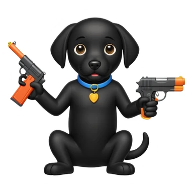 black lab with toy gun sticker
