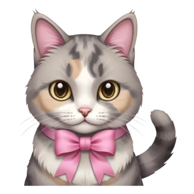 Sitting Dilute grey calico cat with pink ribbon sticker