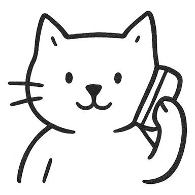 cat using a phone, hand drawn black outline style sticker