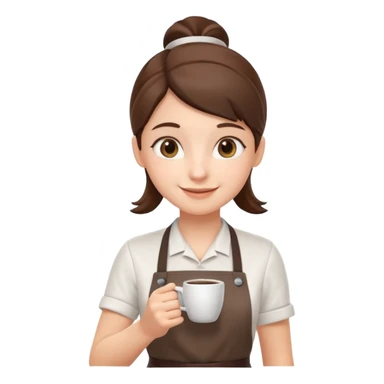 cute barista portrait, head and shoulders only, wearing apron, coffee shop uniform, friendly smile, holding a small coffee cup, 3D cartoon, mobile game icon style, clean background, no text, no watermark
 sticker
