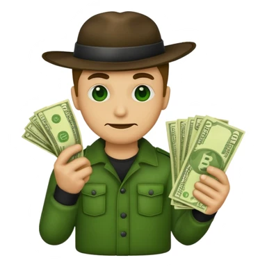 Make a robber emoji holding a bank cash sticker