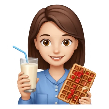 A happy girl with chocolate waffle in hand And 1 milk glass in other hand sticker