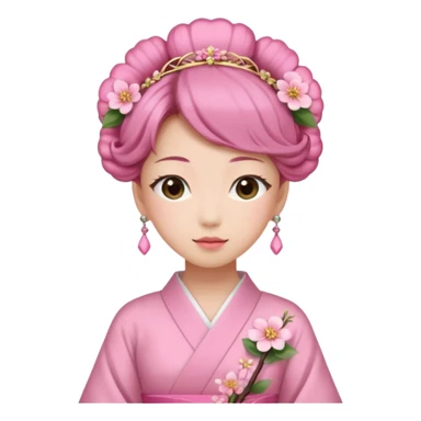 Japanese Princess with floral hairpin, pink sticker