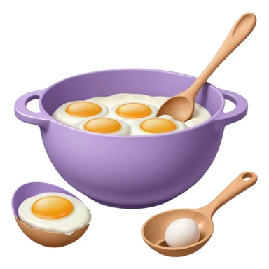 a lilac ceramic mixing bowl with a wooden spoon stirring and sitting next to it is a dozen eggs with the carton lid open sticker
