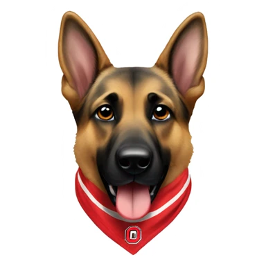 German Shepherd wearing an Ohio state bandana sticker