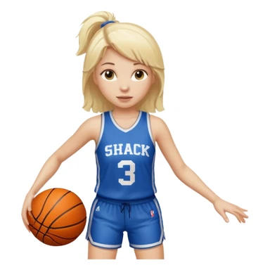 White Blonde girl playing basketball. Her jersey says “shack” sticker