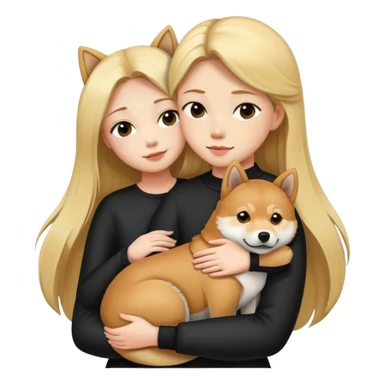 blonde long hair girl hugs a Shiba inu and a black shiba inu sticker