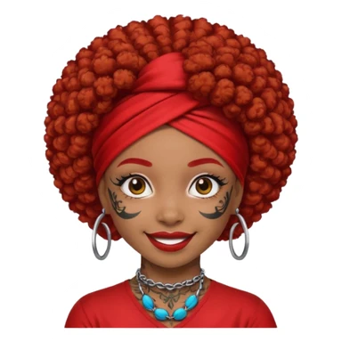 afro hair with red head bandana and lots of face tattoo black skin girl sticker
