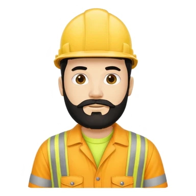 Man in yellow hi vis overalls, with black hair and full beard sticker