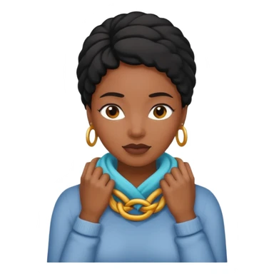 Make a emoji with a women putting her hands around her neck crisscrossed and make her black  sticker