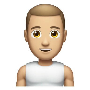 White guy with brown hair and a buzz cut, medium build but muscular and blue eyes sticker