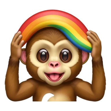 Rainbow monkey covering eyes with tongue sticking out  sticker