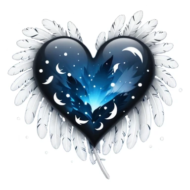 emo heart with night sky and falling feathers sticker