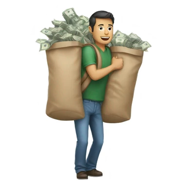 A man carrying overloaded bag of money sticker