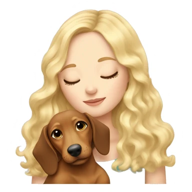 White girl blonde wavy hair closed eyes hugging dachshund sticker