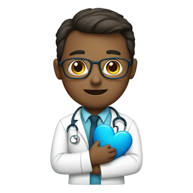 Doctor holding a blue heart  sticker