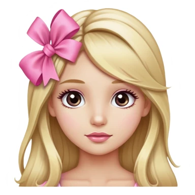 Pretty blonde bombshell girl with long hair and highlights. She has long eyelashes and a pink bow in her hair. sticker