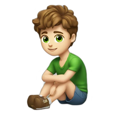 Posh-muscle-boy-brown-hair-green-eyes-pearl-necklace-sitting-on-golden-cube sticker