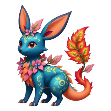 Scaly flurry floral fiery ivy-Salandit-Flareon-Bayleaf-Sylveon-Umbreon-fusion-Pokémon-hybrid-creature  sticker