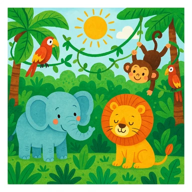 digital illustration of jungle safari in the style of children's illustration   sticker