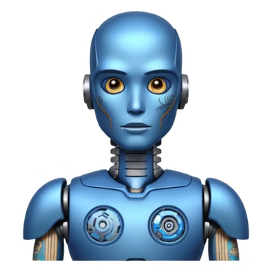 blue Tatooed robot, big many tatooes on chest, neck and face sticker