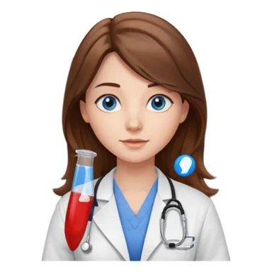 inside a classroom at university, a pretty female nursing student with long brown hair, blue eyes sticker