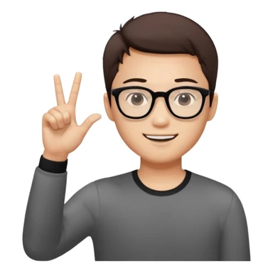 young Asian man with cool brown short hair, wearing black framed glasses, a white top, making an OK gesture with his right hand, and smiling confidently sticker