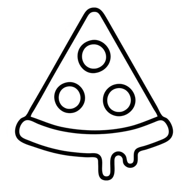 A triangular slice of pizza with melting cheese and pepperoni toppings, minimalist outline sticker