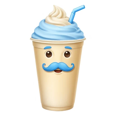milkshake in a paper cup with blue mustache sticker