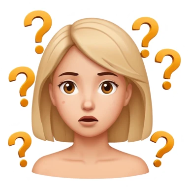 Confused woman with tilted head and question marks circling around her sticker