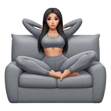 hyper-realistic kim kardashian in gray yoga pants lying on couch comfy sticker