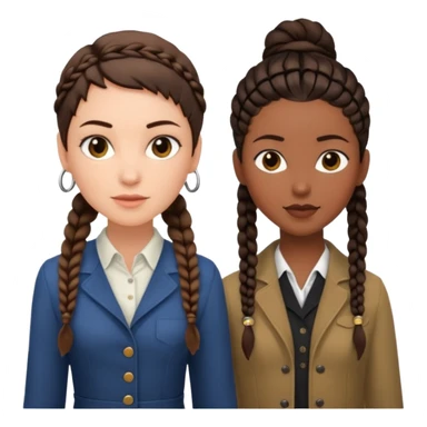 white woman brunette with a pixie hairstyle and black woman with long braids with masculine clothes sticker