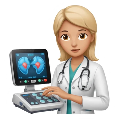 female doctor and ultrasound technician adjusting knobs on an ultrasound machine sticker