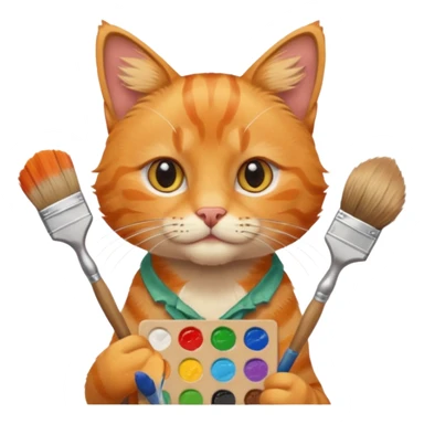 A cat holding brushes and a colour pallete because he is an artist sticker