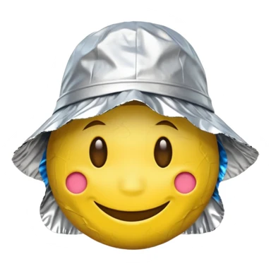Yellow emoji smiley face wearing homemade tinfoil hat sticker