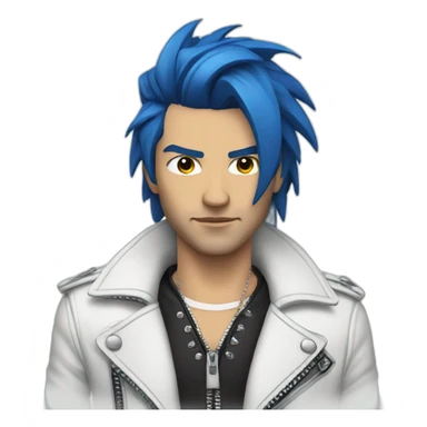 Punk man with white leather jacket with blue dark hair sticker