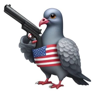 Pigeon holding a gun with an American flag  sticker