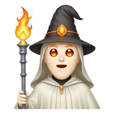 A man in a ghost costume with a pointy hat and torch sticker