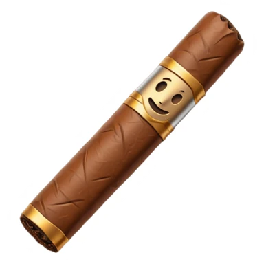 Emoji-style cigar icon, dark brown wrapper, subtle smoke, minimalistic, clean silhouette, metal details, no gold sticker