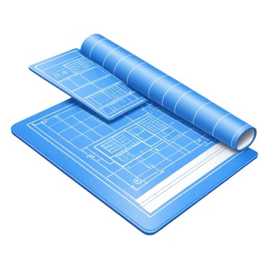 blue blueprint plan with white lines, side view sticker