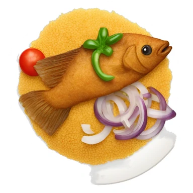 Couscous fried fish and diced onions, tomatoes and peppers  sticker