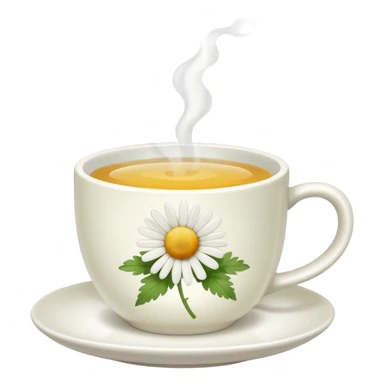 Te de manzanilla - taza blanca con una hoja a un lado del plato- No dentro sticker