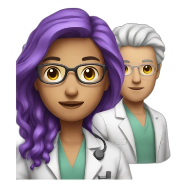 scientist women young with purple long hair with a brian in her hand sticker