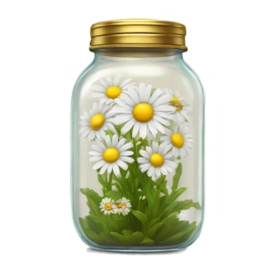 Realistic daisy flowers in a glass jar with a gold screw on lid on the top. sticker