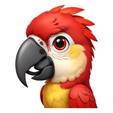 cinematic-cute-macaw-portrait-emoji,-head-tilted-playfully-and-inquisitively,-with-a-dazzling-red-plumage-and-round,-sparkling-eyes-filled-with-charm,-simplified-yet-irresistibly-adorable-features,-highly-detailed, white beak sticker