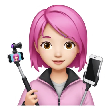 asian influencer pink hair selfie stick sticker