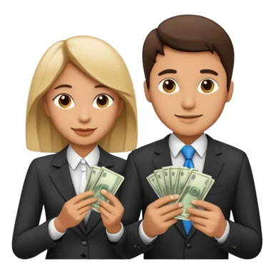 Una pareja (chico y chica de 28 años) vestidos con traje profesional y con dinero sticker