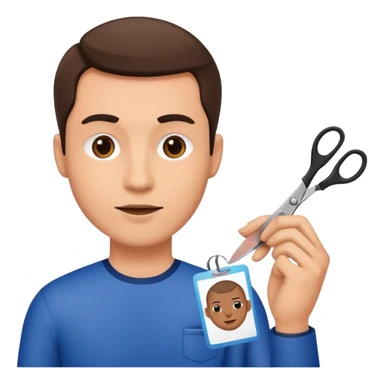 Scissors cutting man ID card in 2 parts.hyper realistic sticker