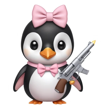 cute penguin wearing light pink bow on neck and holding light pink gun  sticker